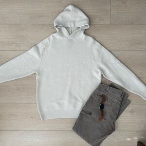Zara mens Large woven hooded sweater oatmeal cream color